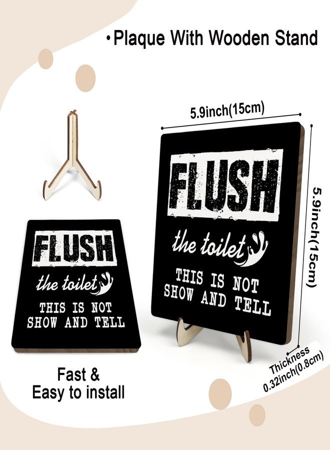 DMADNF Flush Toilet Sign Bathroom Rules Wood Sign,Vintage Humorous Quote Wooden Plaque Sign for Farmhouse Shelf Bathroom Toilet Decor 5.9 x 5.9inch (Black) - Image 2